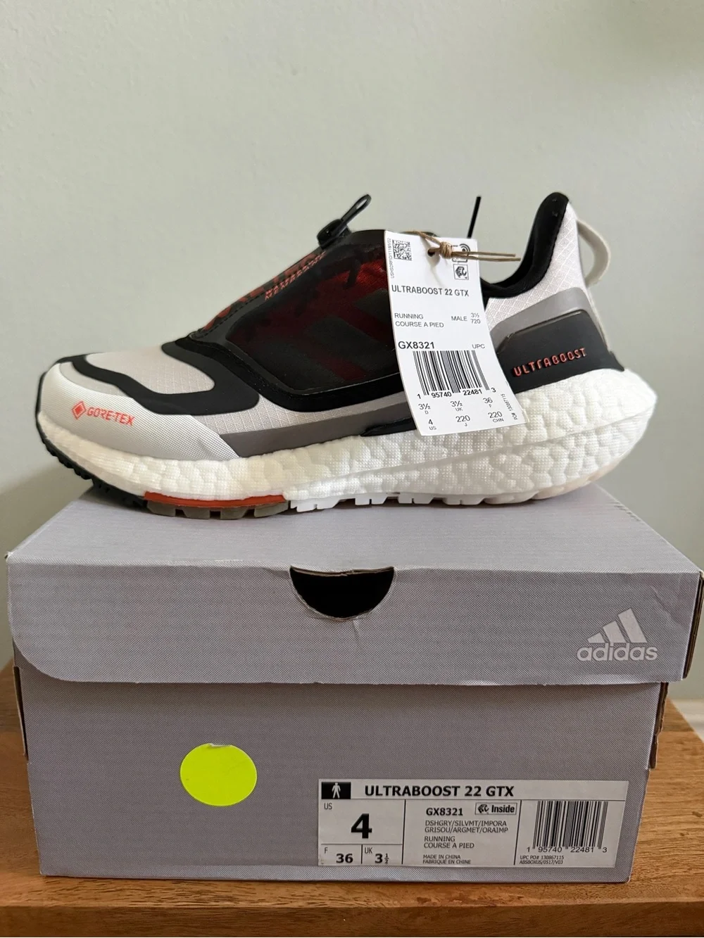 adidas Kids Ultraboost 22 GTX White Black Orange Accent